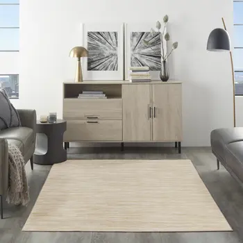 5' X 7' Ivory And Gold Abstract Indoor Outdoor Area Rug