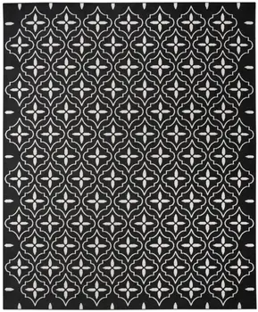5' X 7' Black And Ivory Geometric Indoor Outdoor Area Rug
