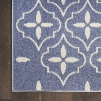5' X 7' Blue And Ivory Geometric Indoor Outdoor Area Rug