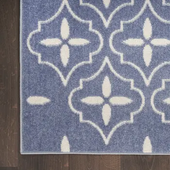 5' X 7' Blue And Ivory Geometric Indoor Outdoor Area Rug
