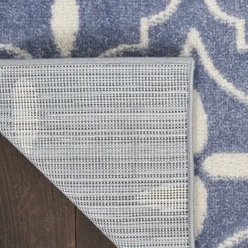 5' X 7' Blue And Ivory Geometric Indoor Outdoor Area Rug