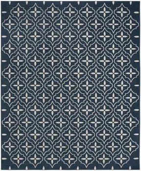5' X 7' Navy Blue And Ivory Geometric Indoor Outdoor Area Rug