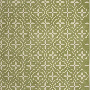 5' X 7' Green And Ivory Geometric Indoor Outdoor Area Rug
