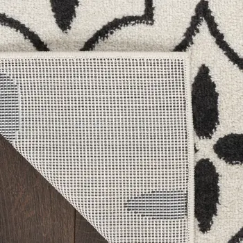 5' X 7' Ivory And Black Geometric Indoor Outdoor Area Rug