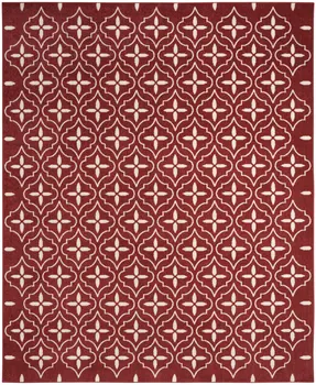 5' X 7' Brick Red And Ivory Geometric Indoor Outdoor Area Rug