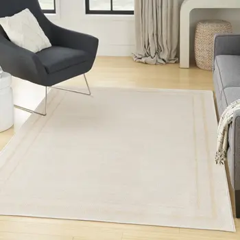 5' X 7' Ivory And Gold Indoor Outdoor Area Rug