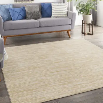 7' Ivory And Gold Square Abstract Indoor Outdoor Area Rug