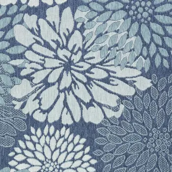 5' X 7' Navy Blue Floral Indoor Outdoor Area Rug