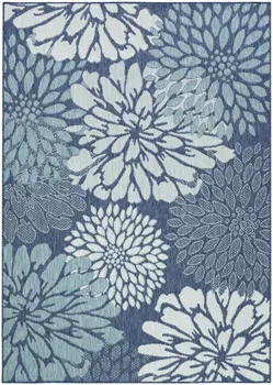 5' X 7' Navy Blue Floral Indoor Outdoor Area Rug