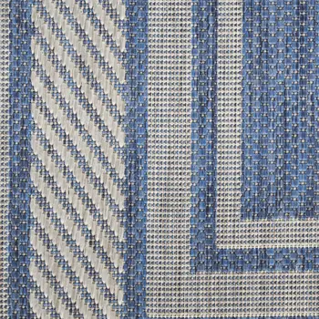 8' Denim Blue And Ivory Geometric Indoor Outdoor Runner Rug