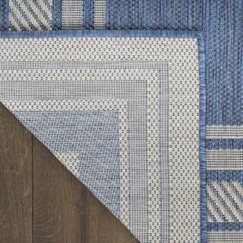8' Denim Blue And Ivory Geometric Indoor Outdoor Runner Rug