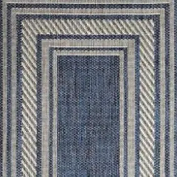 8' Denim Blue And Ivory Geometric Indoor Outdoor Runner Rug