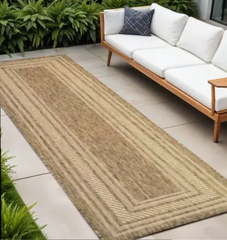 8' Natural Geometric Indoor Outdoor Runner Rug