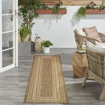 8' Natural Geometric Indoor Outdoor Runner Rug