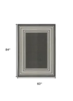 5' X 7' Black Geometric Indoor Outdoor Area Rug