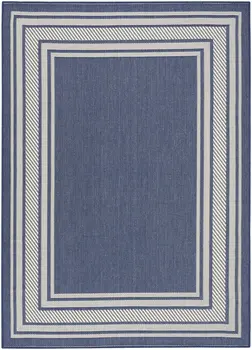 5' X 7' Denim Blue And Ivory Geometric Indoor Outdoor Area Rug