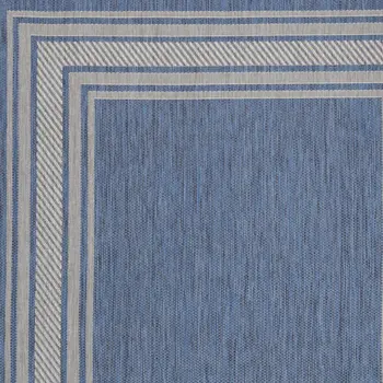 5' X 7' Denim Blue And Ivory Geometric Indoor Outdoor Area Rug