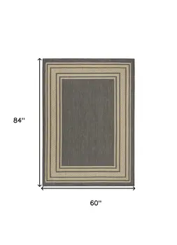 5' X 7' Charcoal Geometric Indoor Outdoor Area Rug