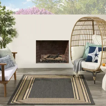 5' X 7' Charcoal Geometric Indoor Outdoor Area Rug