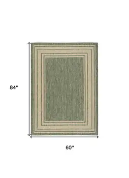 5' X 7' Green Geometric Indoor Outdoor Area Rug