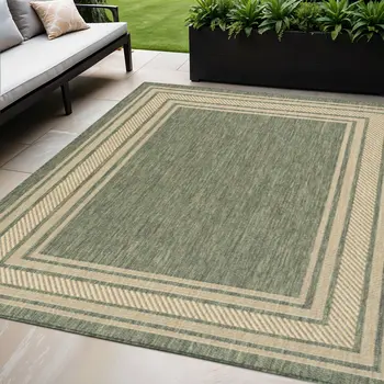 5' X 7' Green Geometric Indoor Outdoor Area Rug