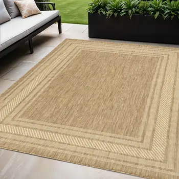 5' X 7' Natural Geometric Indoor Outdoor Area Rug