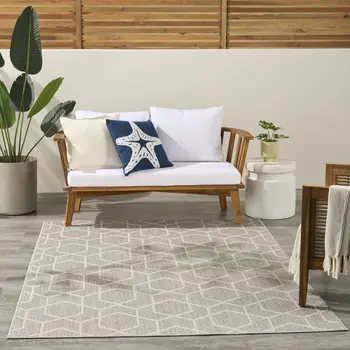 5' X 7' Gray And Beige Geometric Indoor Outdoor Area Rug