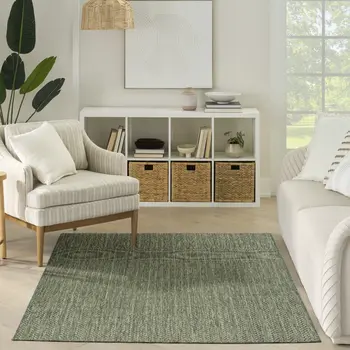 5' X 7' Green Geometric Indoor Outdoor Area Rug