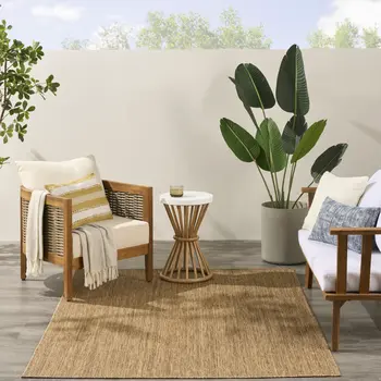 5' X 7' Natural Geometric Indoor Outdoor Area Rug