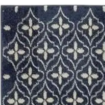 8' Ivory And Navy Blue Geometric Indoor Outdoor Runner Rug
