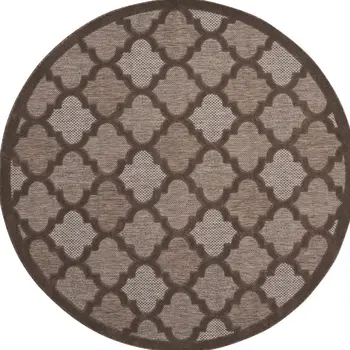 8' Brown Round Geometric Indoor Outdoor Area Rug