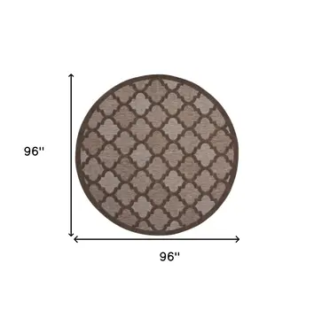 8' Brown Round Geometric Indoor Outdoor Area Rug