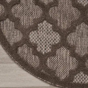 8' Brown Round Geometric Indoor Outdoor Area Rug