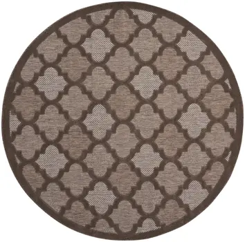 8' Brown Round Geometric Indoor Outdoor Area Rug