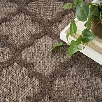 8' Brown Round Geometric Indoor Outdoor Area Rug