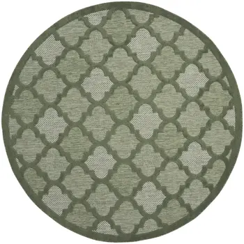 8' Green Round Geometric Indoor Outdoor Area Rug