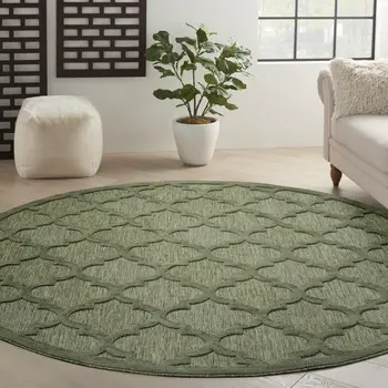 8' Green Round Geometric Indoor Outdoor Area Rug