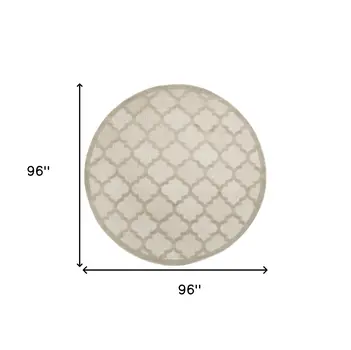 8' Cream Round Geometric Indoor Outdoor Area Rug