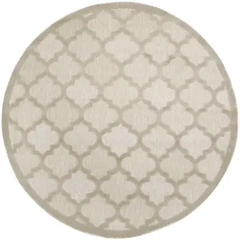 8' Cream Round Geometric Indoor Outdoor Area Rug