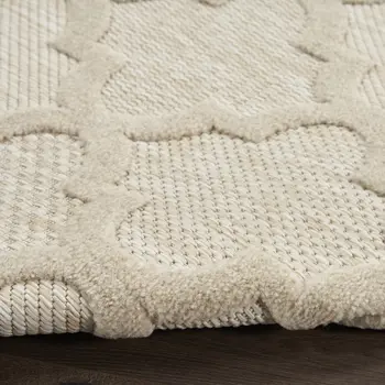8' Cream Round Geometric Indoor Outdoor Area Rug