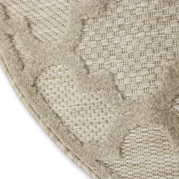 8' Cream Round Geometric Indoor Outdoor Area Rug