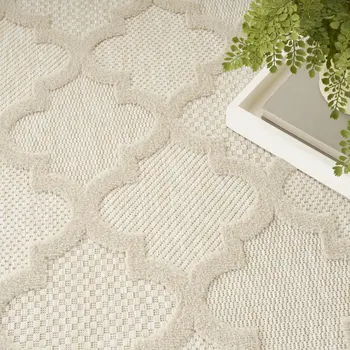 8' Cream Round Geometric Indoor Outdoor Area Rug