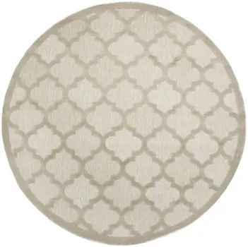 8' Cream Round Geometric Indoor Outdoor Area Rug