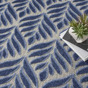 5' Blue Round Floral Indoor Outdoor Area Rug