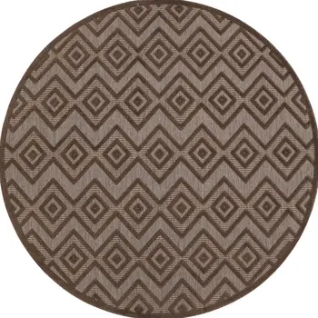 8' Brown Round Geometric Indoor Outdoor Area Rug