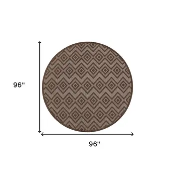 8' Brown Round Geometric Indoor Outdoor Area Rug
