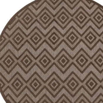 8' Brown Round Geometric Indoor Outdoor Area Rug