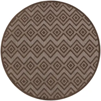 8' Brown Round Geometric Indoor Outdoor Area Rug