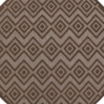8' Brown Round Geometric Indoor Outdoor Area Rug