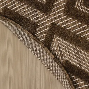 8' Brown Round Geometric Indoor Outdoor Area Rug